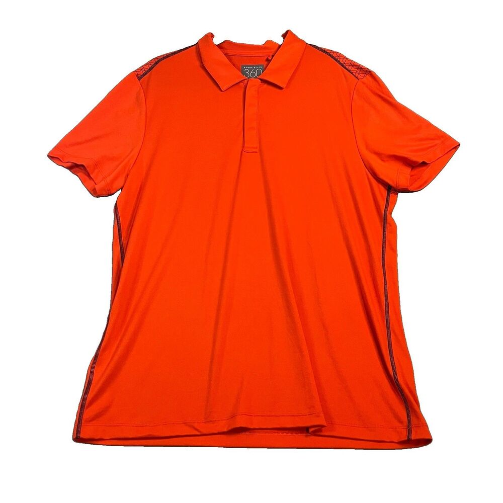 Perry Ellis 360 Orange Geometric Short Sleeve Polo Shirt Golf Performance Men XL